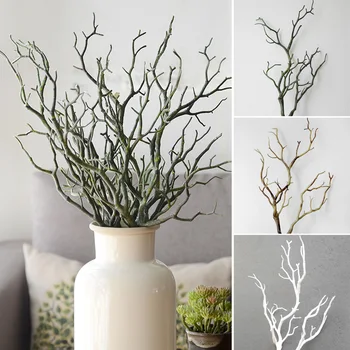 

1pc 35cm Dry Artificial Fake Foliage Plant Tree Branch Wedding Home Church Office Furniture Decoration Peacock Coral Branches