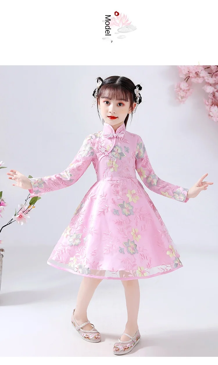 Chinese Traditional Dress Midi Party Dresses Cheongsam Qipao for Girls Party Costumes New Year Clothes Princess Kids 3-12Years baby dresses