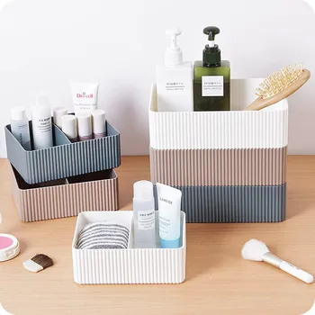 

Japanese Plastic Storage Box Vertical Stripes Grid Drawer Finishing Box Compartment Cosmetics Closet Storage Drawer Organizer
