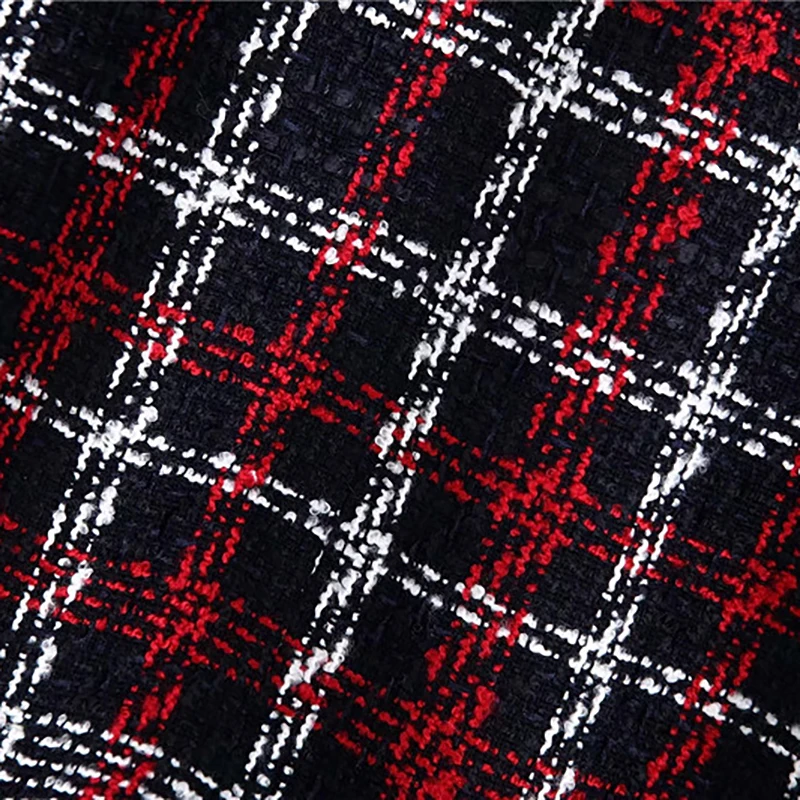 wonderful Women Fashion Tweed Red Plaid Za Long Jacket 2019 Autumn-winter Female Long Sleeve V-neck Warm Loos