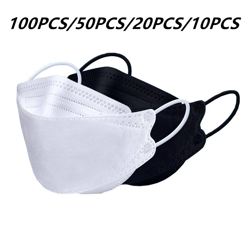 

10PCS-100PCS White Fish Adult Protective Mask Anti Dust 4-Layer Filter Non-woven Face Masks 3D Disposable Earloop Masks