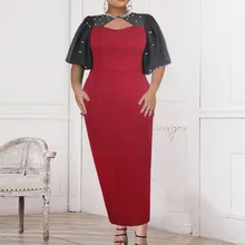 

Beading Patchwork Red Party Dress for Women 2021 Elegant Bodycon Maxi Summer Robe Femme Vintage Hollow Casual Women's Dresses
