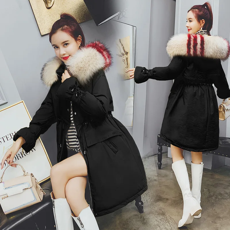 

2019 Winter New Style Korean-style Fashion Waist Hugging Drawstring Cotton Coat Mid-length Cotton-padded Clothes Women's Large F