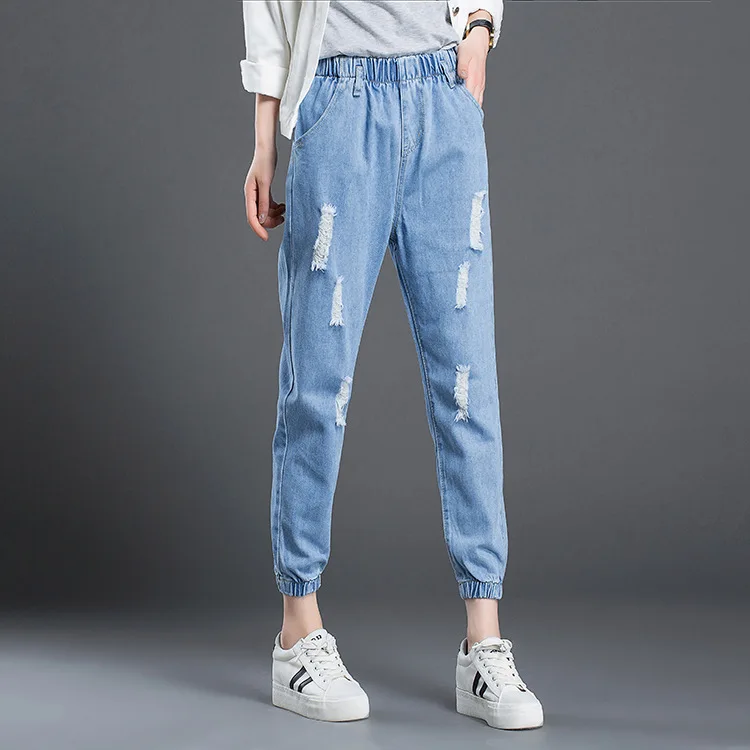 Jeans woman Stretch Pencil Pants Plus Size Elastic Waist Ankle-Length Pants Jeans Women 2020 Summer