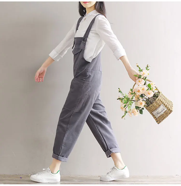 WICCON Corduroy Womens Jumpsuits Casual Vintage Sleeveless Bodysuit Women Loose Full Length Solid Overalls Strapless Paysuits