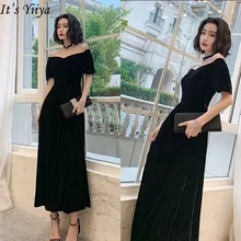 Это Yiiya Eveing платье черное с открытыми плечами длиной до щиколотки вечерние платья размера плюс элегантное торжественное платье для женщин LF207