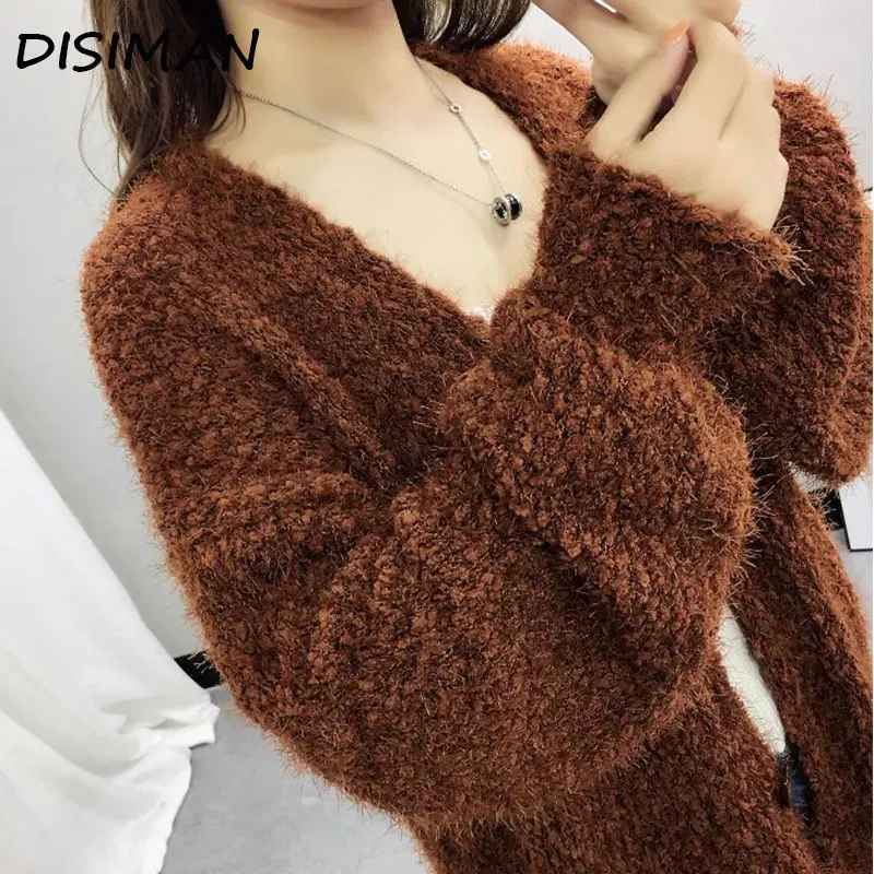 

fall long sleeve cardigan women new v neck plus size pink high quality fuzzy sweater open breast knitted sweater woman clothes