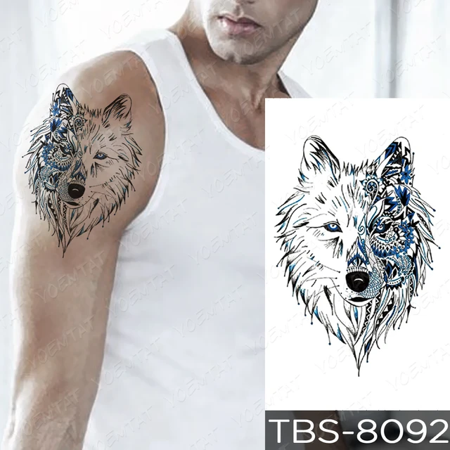 1 Folha Adesivo De Tatuagem Com Padrão De Flor, Tatuagem Temporária  Descartável À Prova D'água Para Mão Braço Tórax Costas. Tatuagem Falsa De  Lobo