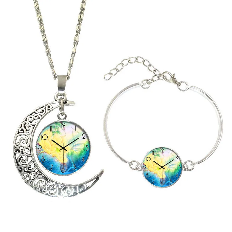 

Accessories Retro Clock Time Stone Glass Necklace Bracelets Ornament Set Hot Sales