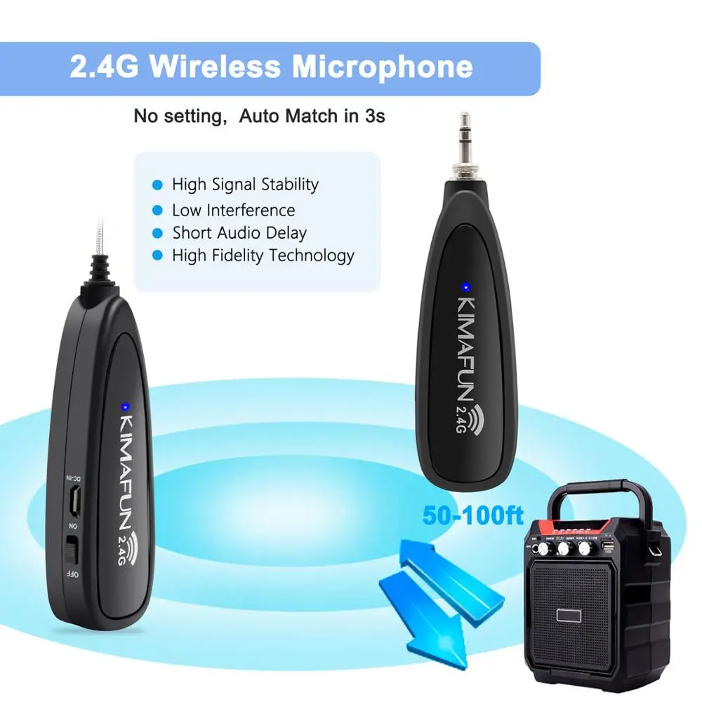 KIMAFUN 2.4G 무선 헤드셋 마이크 피트니스 코치를위한 방수 땀 방지 마이크 요가 댄스 교사 학교 교실 스피커
