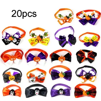 

20 Pcs Halloween Elements Pet Bow Collar Small Medium Dog Adjustable Ties Large
