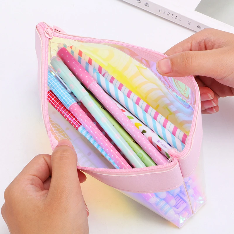 

1 PC Colorful Transparent Pencil Cases School Stationary Creative Large Capacity Pen Box Bags Pouch Girl Gift Supplies 050009