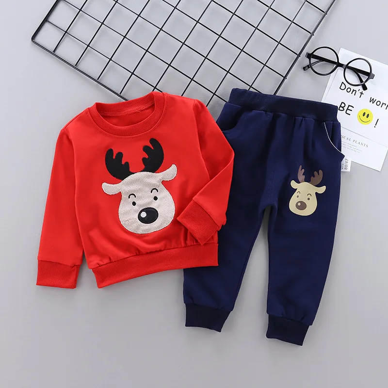 Демисезонный для детей для маленьких мальчиков Одежда для девочек из хлопка Свитер с принтом брюки 2 шт./компл. модная одежда для малышей; спортивные костюмы для младенцев