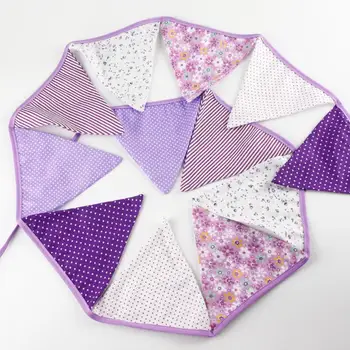 

Cute Cotton Fabric Banners Purple Series Personality Wedding Bunting Flags Pink Vintage Party Baby Show Garland Decoration