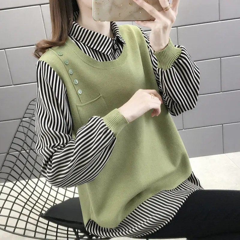 

Fake Two-Piece Sweater Women, 2020 New Women's Sweater, Loose Fake Two-Piece Top, Autumn Knit Low Waist Jersey, Sweater Women