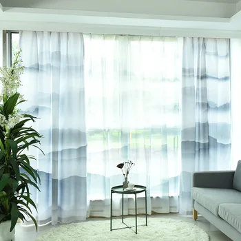 

Chinese Style New Landscape Ink Printing Design Curtain Elegant Semi-Blackout Curtains For Living Room Bedroom Modern Tulle #4