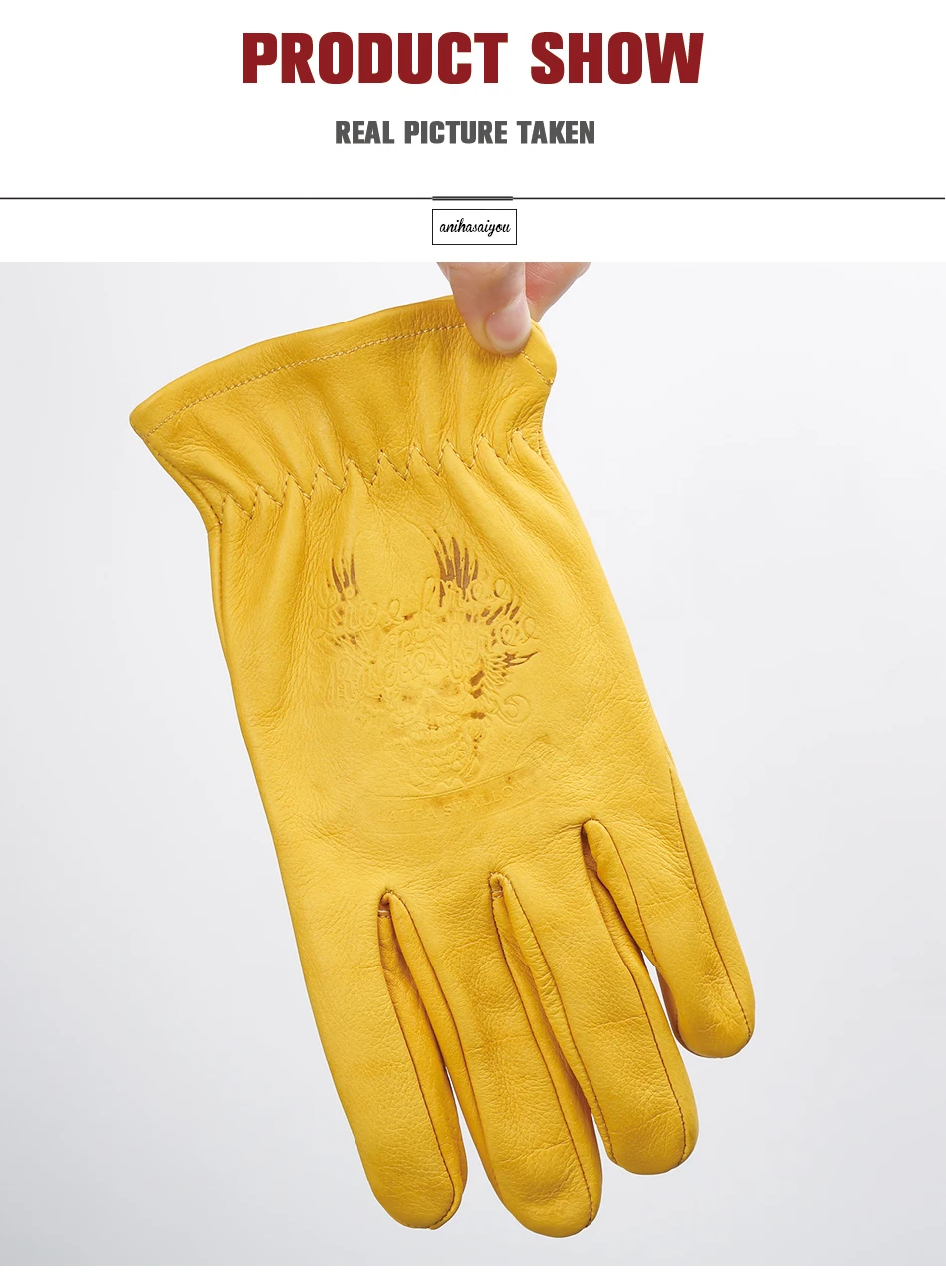 Printing Cowhide gloves male winter,Harley riding motorcycle gloves leather men's,wear and cashmere men's leather gloves-NP06