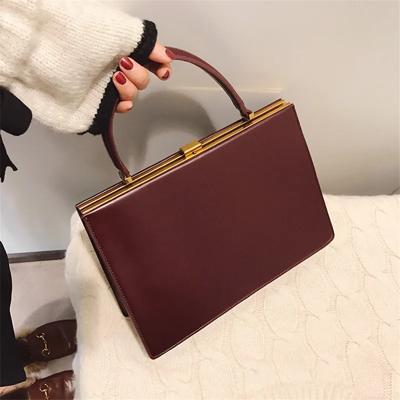 

Vintage Clasp Women Handbags Medium Metal Frame Design High Quality Female Tote Bags Autumn 2019 Red Black Box Packing