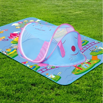 

Blue Mosquito net Foldable Baby with Cushion and Pillow Travel Quick Single Tent Bed for Baby infant folding Mattress