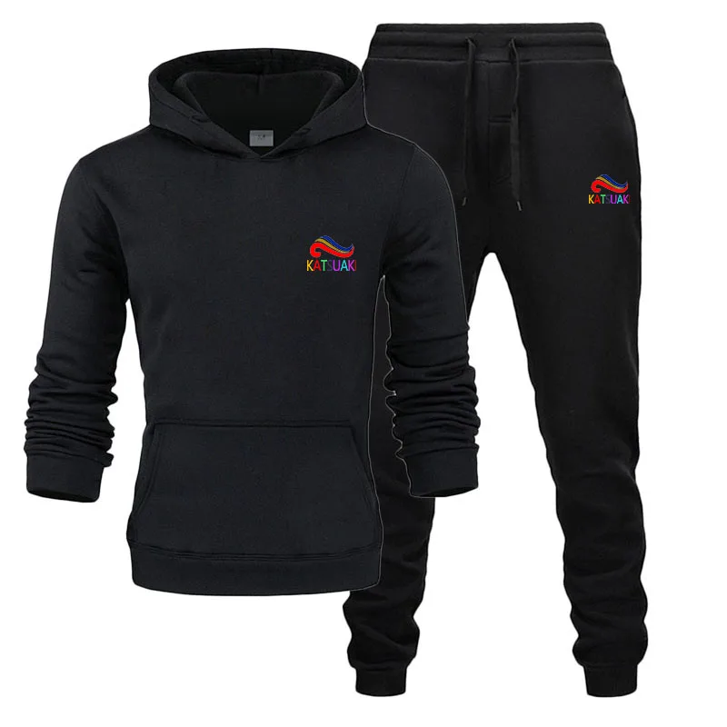 black suits Бренд, весенние спортивные костюмы, милые и забавные модные хип-хоп толстовки+ штаны, спортивные костюмы, катсуаки, повседневные мужские спортивные комплекты - Цвет: black suits