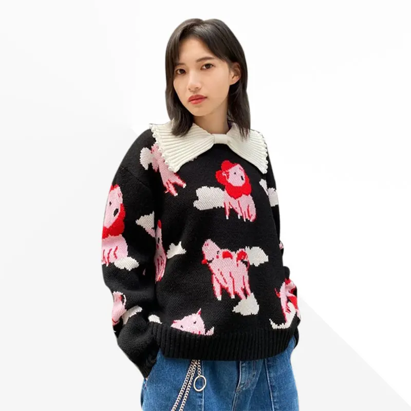 [EAM] Women Irregular Striped Knitting Blouse New