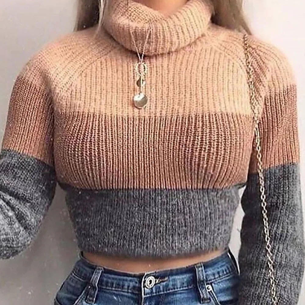 Women Turtleneck Sweater Striped Knitted Pullover Warm Christmas Jumper Streetwear Long Sleeve Top Fall Winter Clothes | Женская одежда