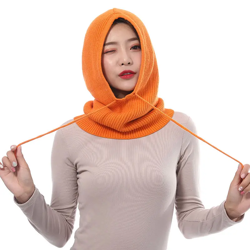 Мужской женский многофункциональный шарф, шапка из кашемира и шерсти, вязаные шапки, закрывающие шею, зимние мягкие теплые одноцветные шапки унисекс - Цвет: Оранжевый