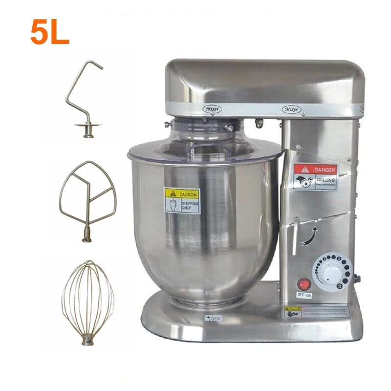 stainless steel 5L Кухонный миксер для теста 5/7/10L, Коммерческий Миксер для приготовления пищи, взбиватель для яиц, вафельный миксер/Миксер с крюком для теста - Цвет: stainless steel 5L
