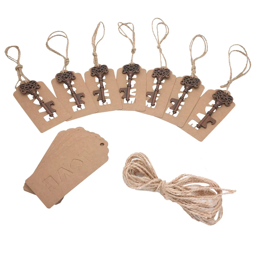 

50pcs Wedding Souvenirs Skeleton Bottle Opener + Tags Wedding Favors and Gifts for Guest Party Favors Festive Party Supplies