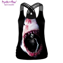 Летний женский спортивный жилет Акула череп 3D печать рубашка для йоги и бега Camis Черная майка Крест Холтер спортивный бюстгальтер спортивная блузка