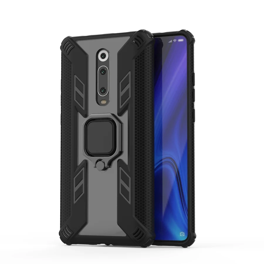 Сверхпрочный робот Хищник армированный чехол с подставкой для Xiaomi mi 8 lite Red mi Note 7 Red mi K20 Pro mi 9T Прочный Гибридный чехол - Цвет: black