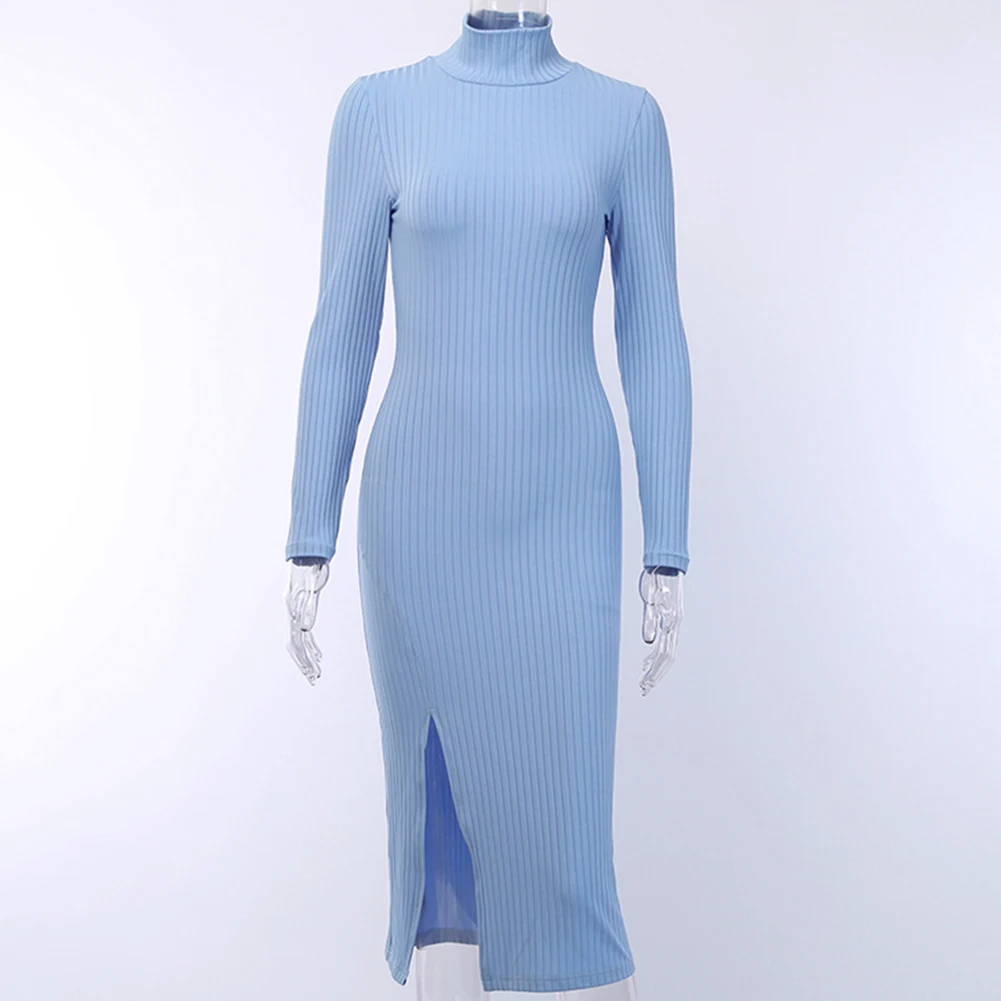 Ropa mujer Vestido ajustado a media pierna con cuello de tortuga y cuello en V de las mujeres sexy