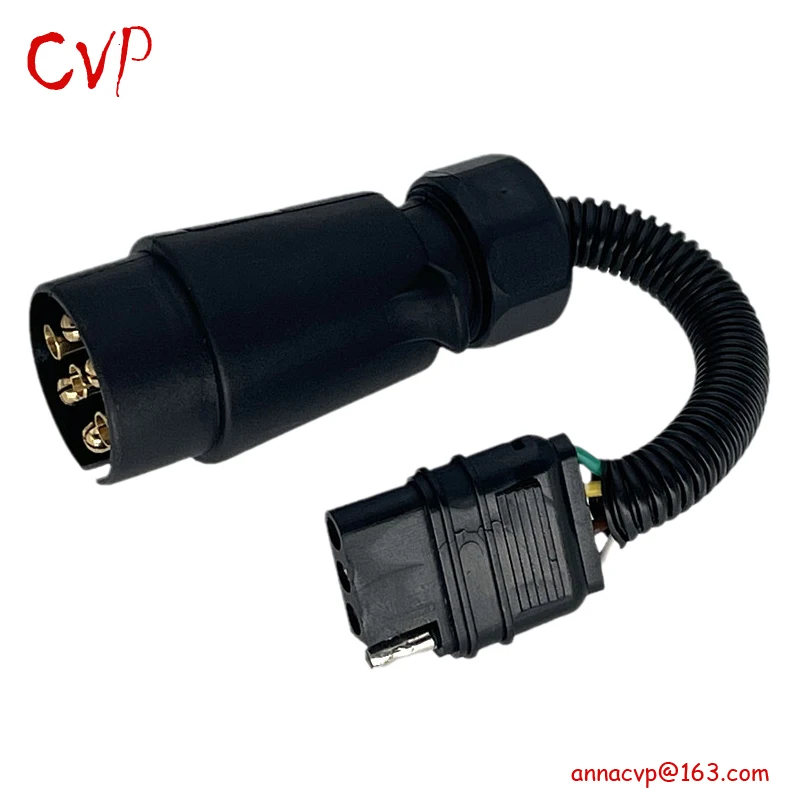 CVP Trailer Tow Wiring Harness 7 Way European Style Round Trailer Plug to 4- Flat Socket Adapter RV Connector Camper Accessories