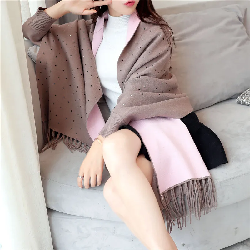 Шарф-накидка Женский двусторонний вязаный в Корейском стиле |