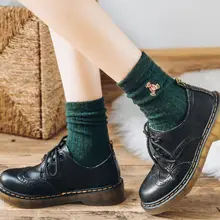 Винтажные женские шерстяные носки с вышитым медведем, милые Осенние Теплые Носки с рисунком, Модные Цветные носки в стиле ретро