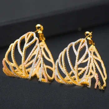 

GODKI Unique Design Hollow Leaf Hoop Earrings For Women Earrings Jewelry Charms Elegant Full Mirco Cubic Zircon Dubai Wedding