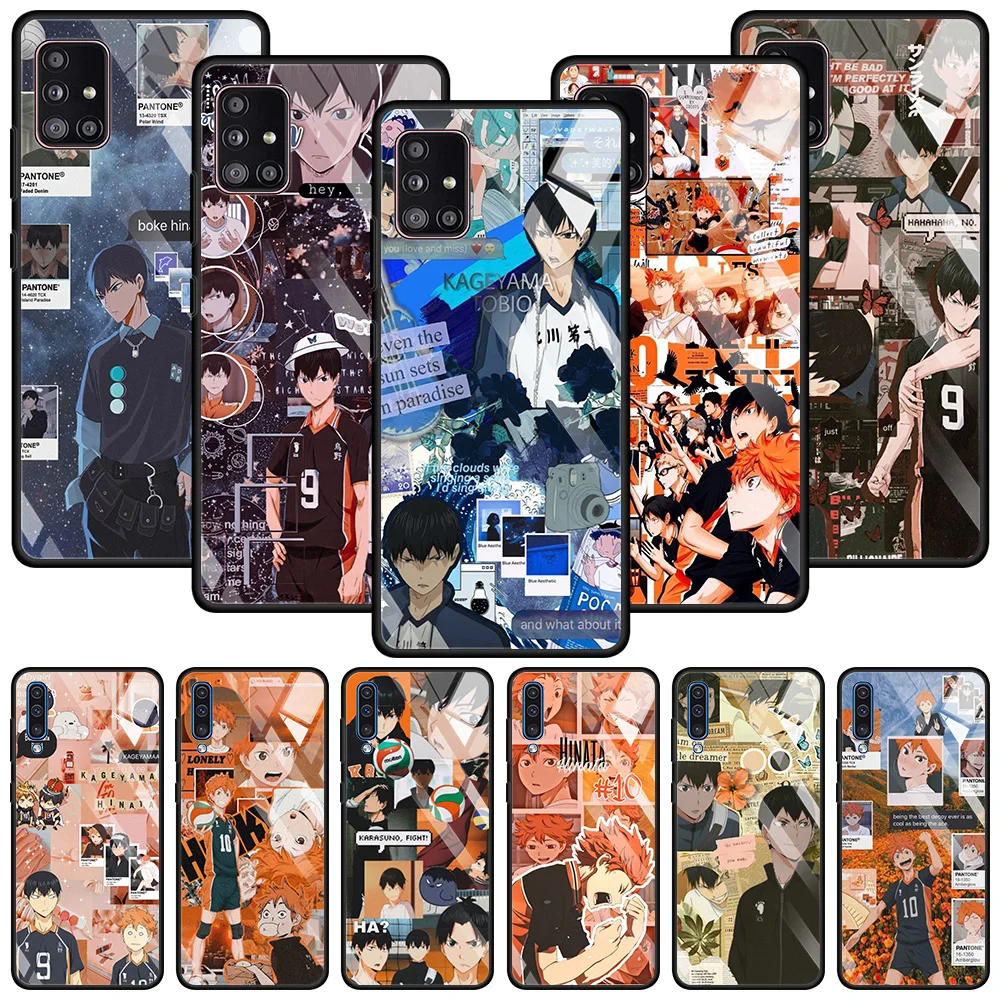 Tempered Glass Case For Samsung A70 A50 A40 A30 A10 Black Shell Silicone Capa Cover Fundas Bumper Coque Haikyuu Volleyball Anime | Мобильные
