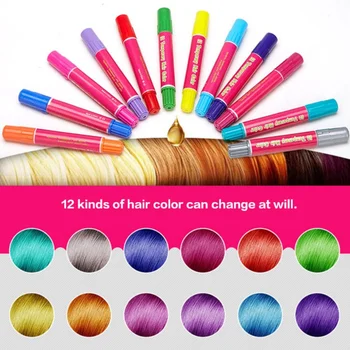 

12PCS Party Fashion Temporary Washable Hair Color Dye Disposable Hair Chalk Pen Crayon