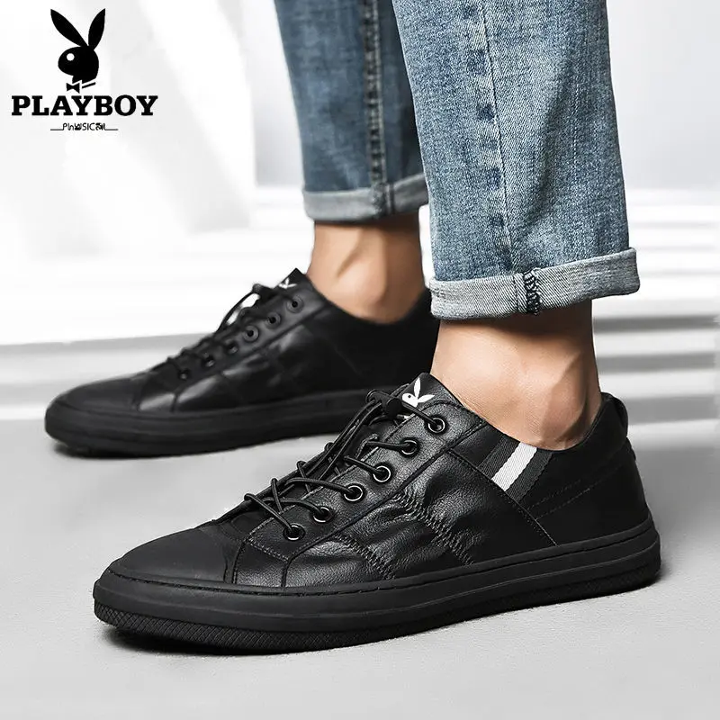 

PLAYBOY MEN'S SHOES Spring MEN'S Casual Leather Shoes Men's Genuine Leather England Trend bai da xiao Leather Shoes Black And Wh