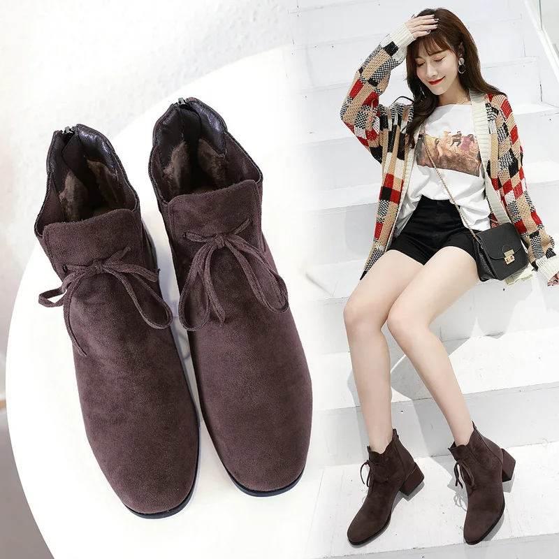 

Shoes Lady Boots Martins For Women Luxury Designer Zipper Chunky Heel Bootee Woman 2019 Round Toe Ladies Ankle Rock Fashion
