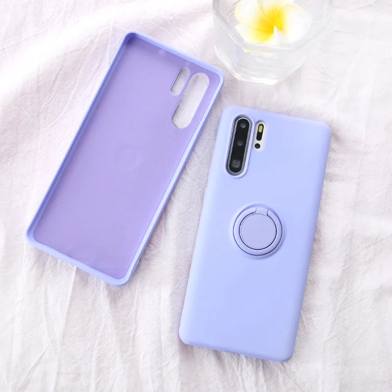 Purple Мягкий силиконовый чехол для huawei P30 Pro P20 mate 20 Lite с металлическим кольцом, резиновый противоударный чехол для задней панели huawei P30Pro чехол P 20 30 - Цвет: Purple