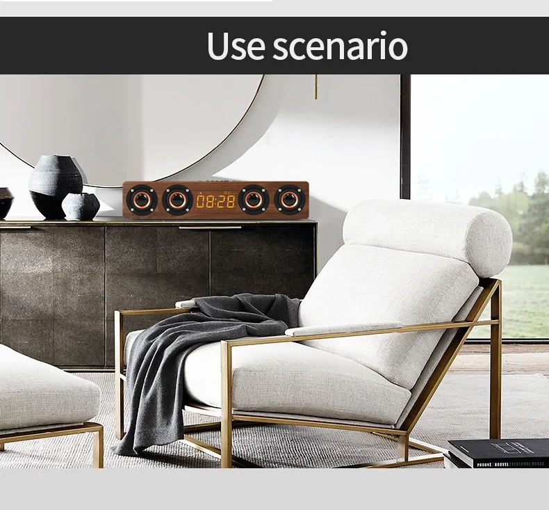 اسپیکر چوبی ساعت آلارم وایرلس رادیو پرتیبل سابوفر ۳۰۰۰ میلی آمپر Wooden Subwoofer Soundbar Portable 38 H0b38d05e8a1d46d385104c362af03770q