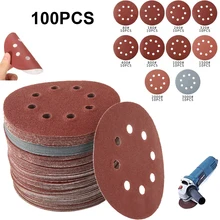 

Wholesale 100pcs 8 Hole 125mm Sandpaper Round Shape Sanding Paper Sanding Discs Hook and Loop Sanding Pads Polishing Brand New