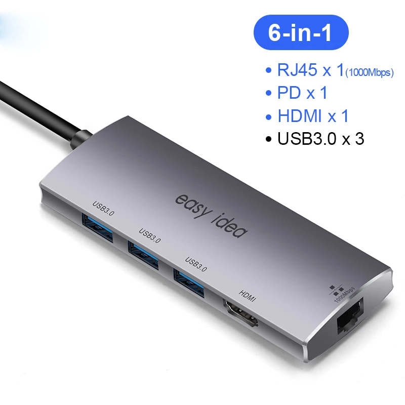 6 in 1HDMI and RJ45 USB C концентратор Тип C 3,1 адаптер разветвитель Мульти USB 3,0 HDMI VGA RJ45 порт несколько USB-C Hab расширитель USB C док-станция для Macbook Pro - Цвет: 6 in 1HDMI and RJ45