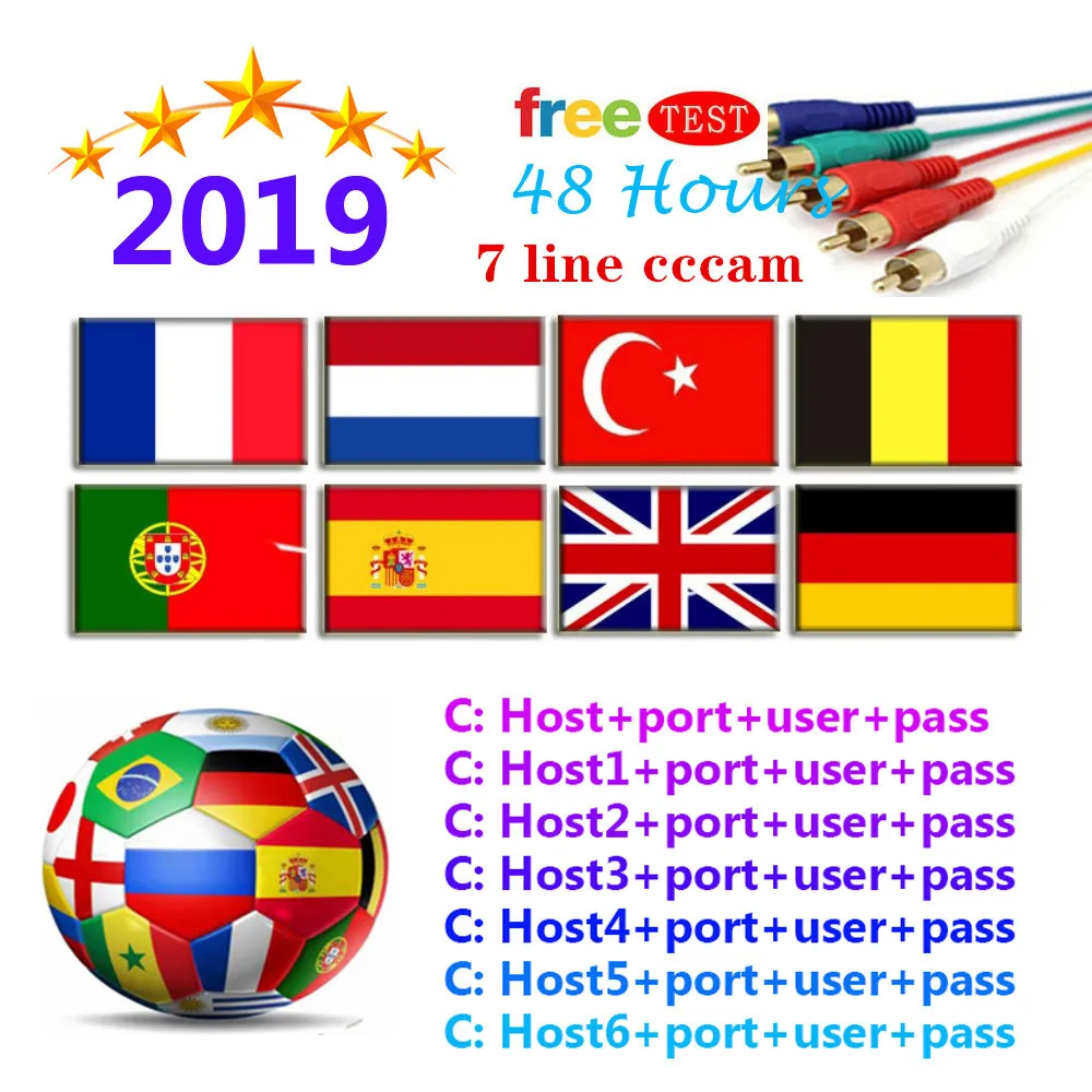 

7 Clines Europe HD cable 1 Year CCcams for Satellite tv Receiver WIFI FULL HD DVB-S2 Support Spain Europe Cccams Server
