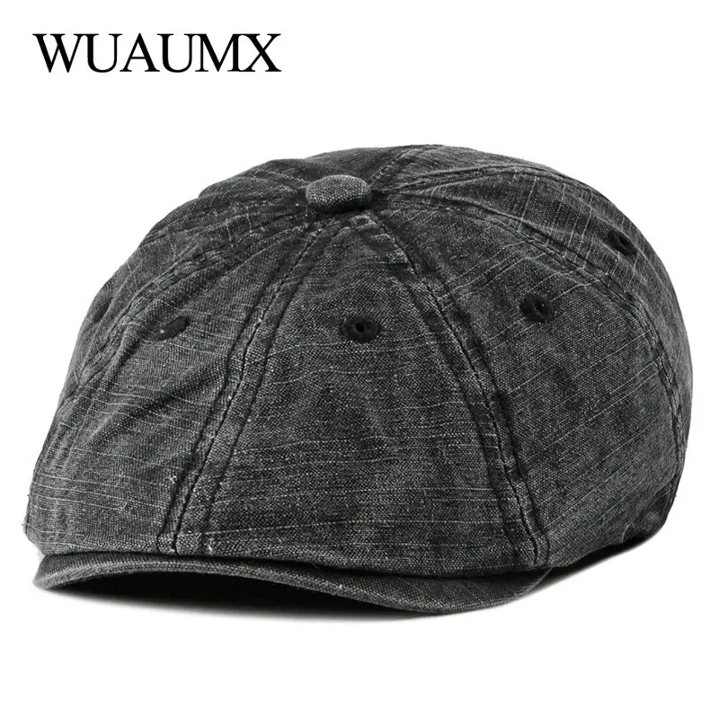 Retro Summer Berets Hat Men Eight-blade Newsboy Cap Women Painter Visors Herringbone Hat Washed Cotton Duckbill Flat Caps