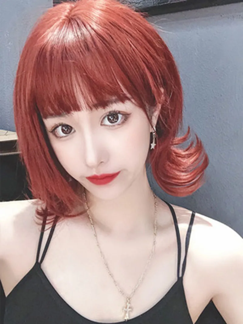 

short kinky curly deep wave human fake hair closure wig White Black Women Mannequin cosplay head colored red bangs wig