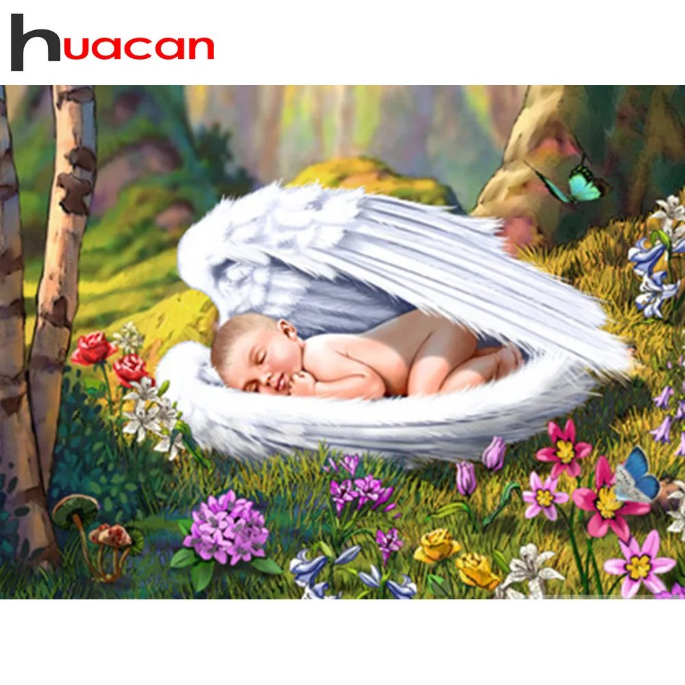 

Huacan 5d Diamond Painting Full Square Round Drill 5D Diamond Embroidery Home Decoration Baby Angel Diamond Mosaic New Arrival