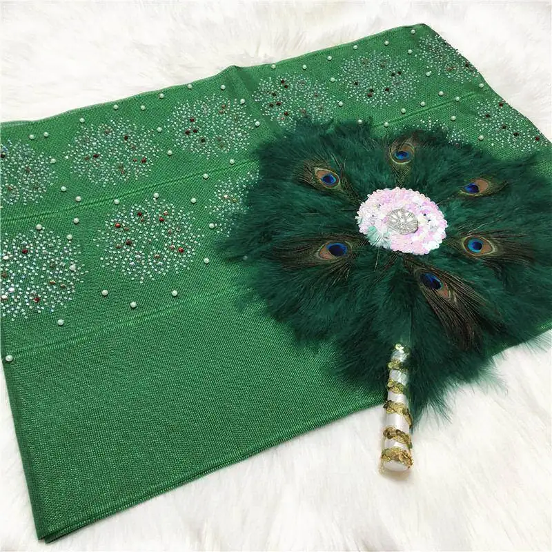New design asooke with stones beads matching feather headfan nigerian wedding style design - Цвет: 15