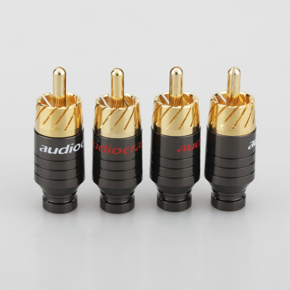 Free shipping Audiocrast 4pcs Copper RCA Plug Gold Plated Audio Video Adapter Connector
